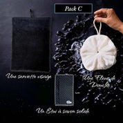 Pack Serviette visage, fleur de douche & étui à savon